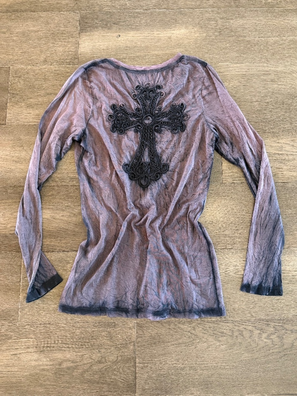 Velvet Stone Beaded Cross Back Long sleeve